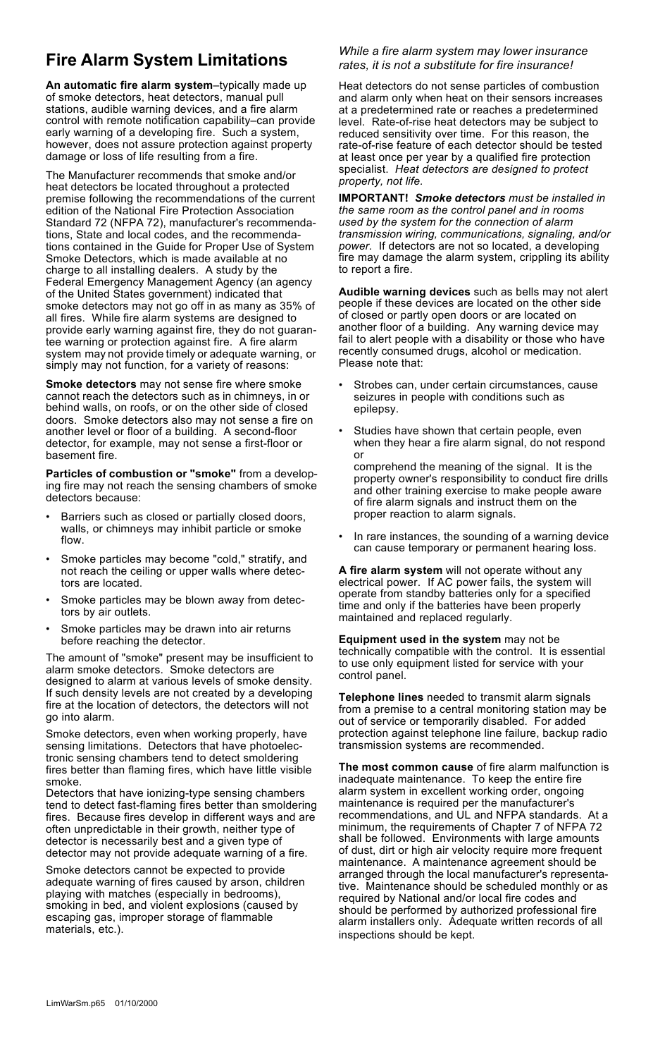 Fire alarm system limitations | Fire-Lite ACM-8RF Control Relay Module User Manual | Page 2 / 48