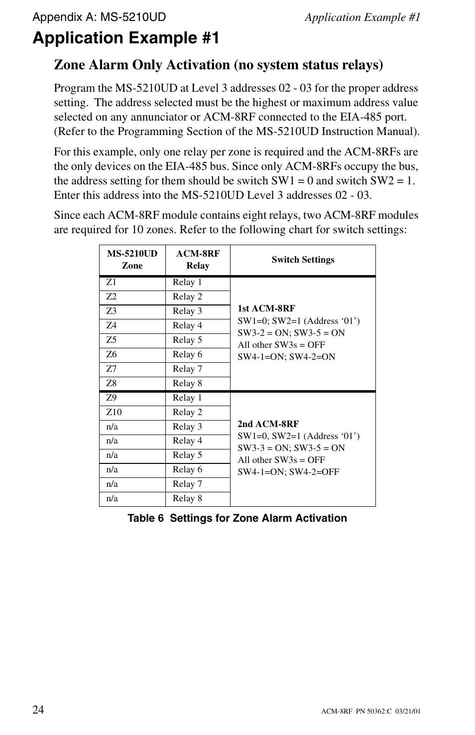 Application example #1 | Fire-Lite ACM-8RF Control Relay Module User Manual | Page 24 / 48