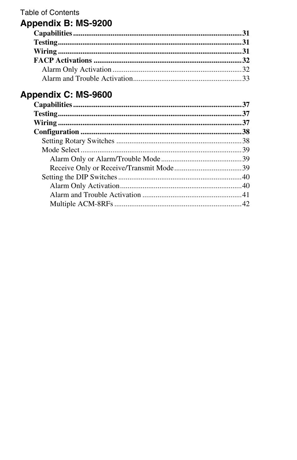 Appendix b: ms-9200, Appendix c: ms-9600 | Fire-Lite ACM-8RF Control Relay Module User Manual | Page 6 / 48