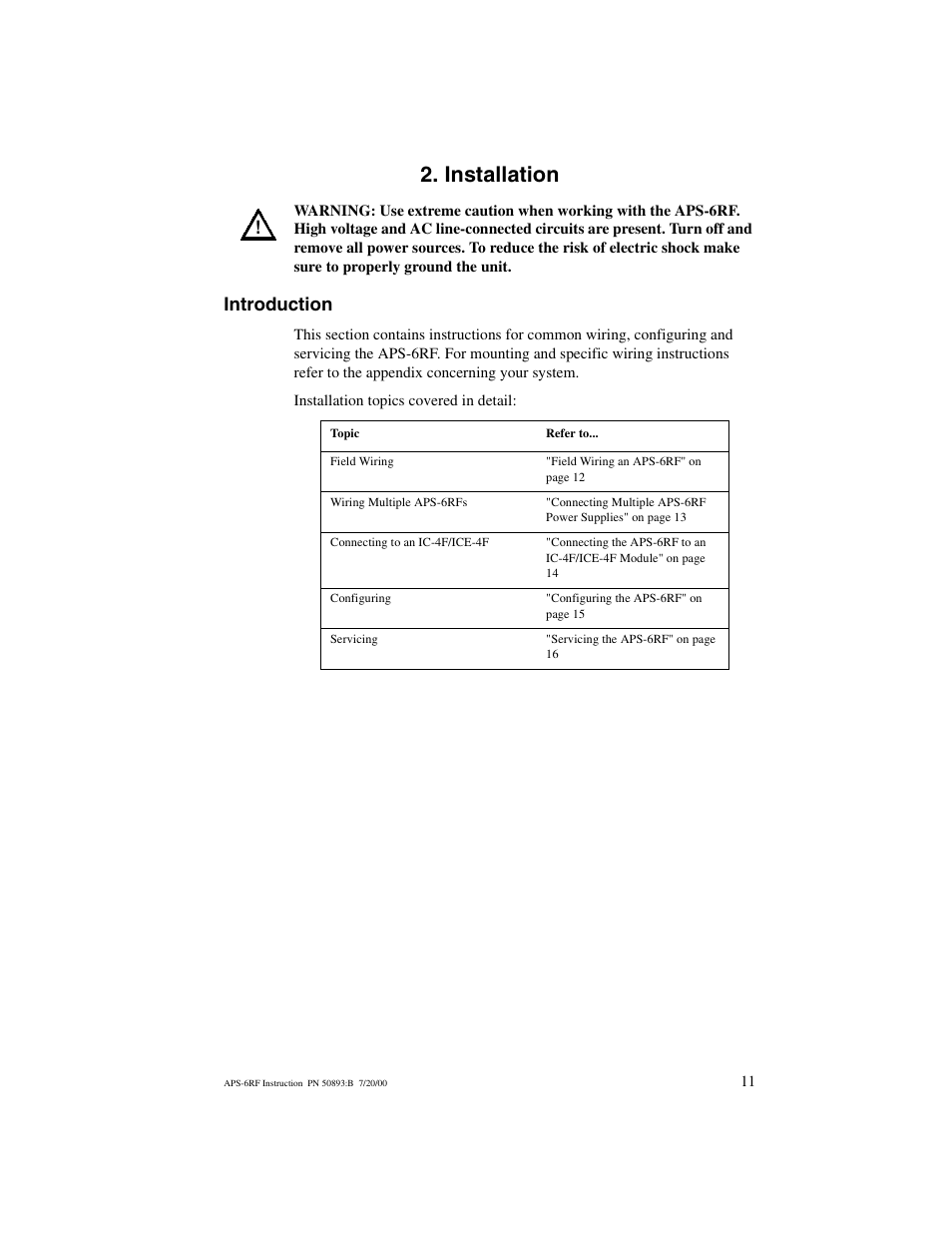 Installation, Introduction | Fire-Lite APS-6RF Auxiliary Power Supply User Manual | Page 11 / 28