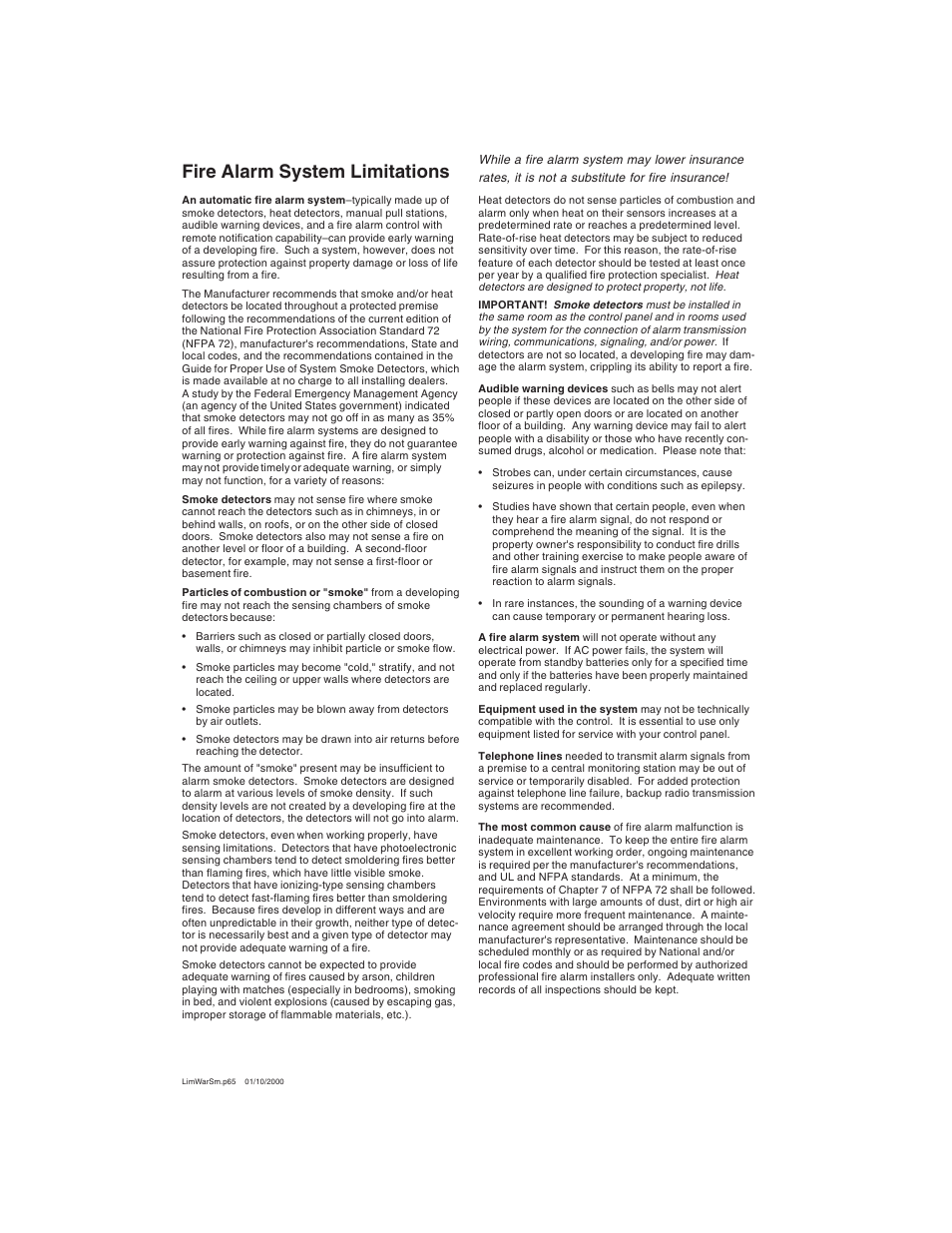Fire alarm system limitations | Fire-Lite APS-6RF Auxiliary Power Supply User Manual | Page 2 / 28