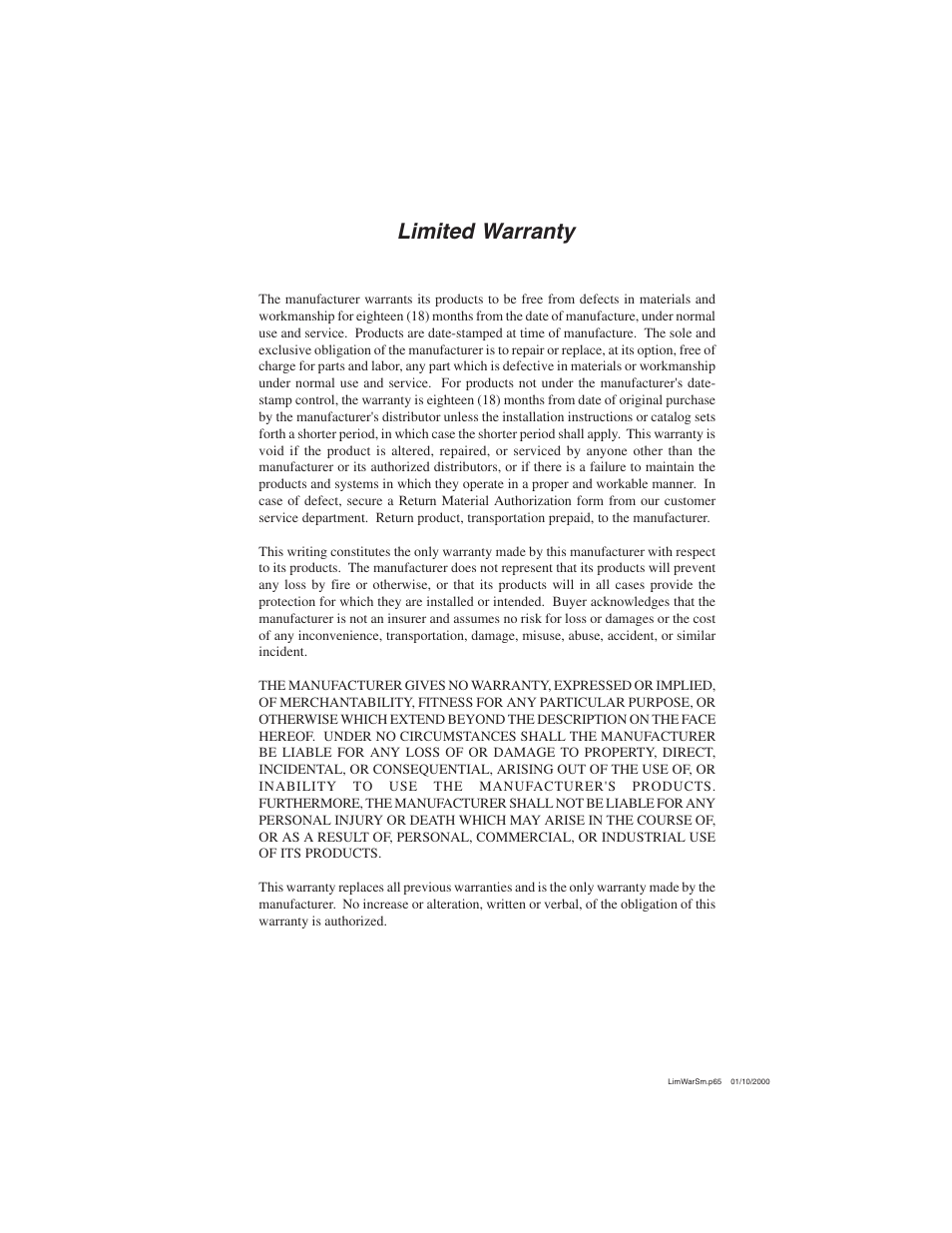 Limited warranty | Fire-Lite APS-6RF Auxiliary Power Supply User Manual | Page 27 / 28