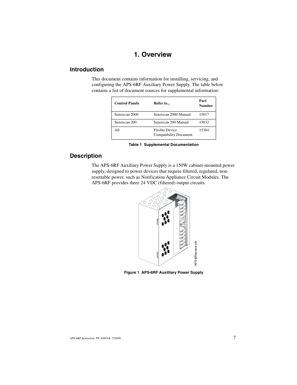 Overview, Introduction, Description | Fire-Lite APS-6RF Auxiliary Power Supply User Manual | Page 7 / 28