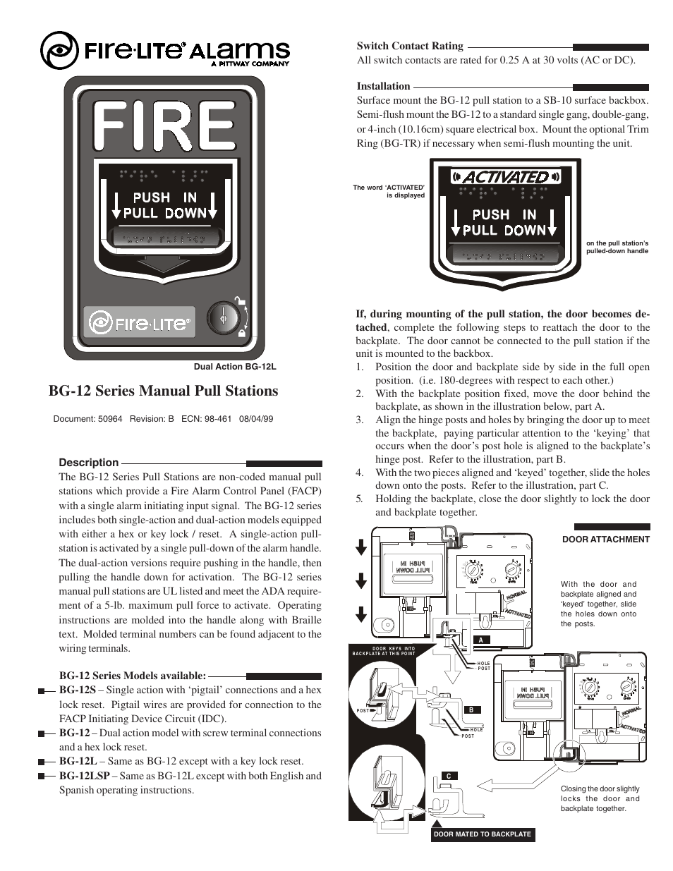 Fire-Lite BG-12 Series Manual Pull Stations User Manual | 4 pages