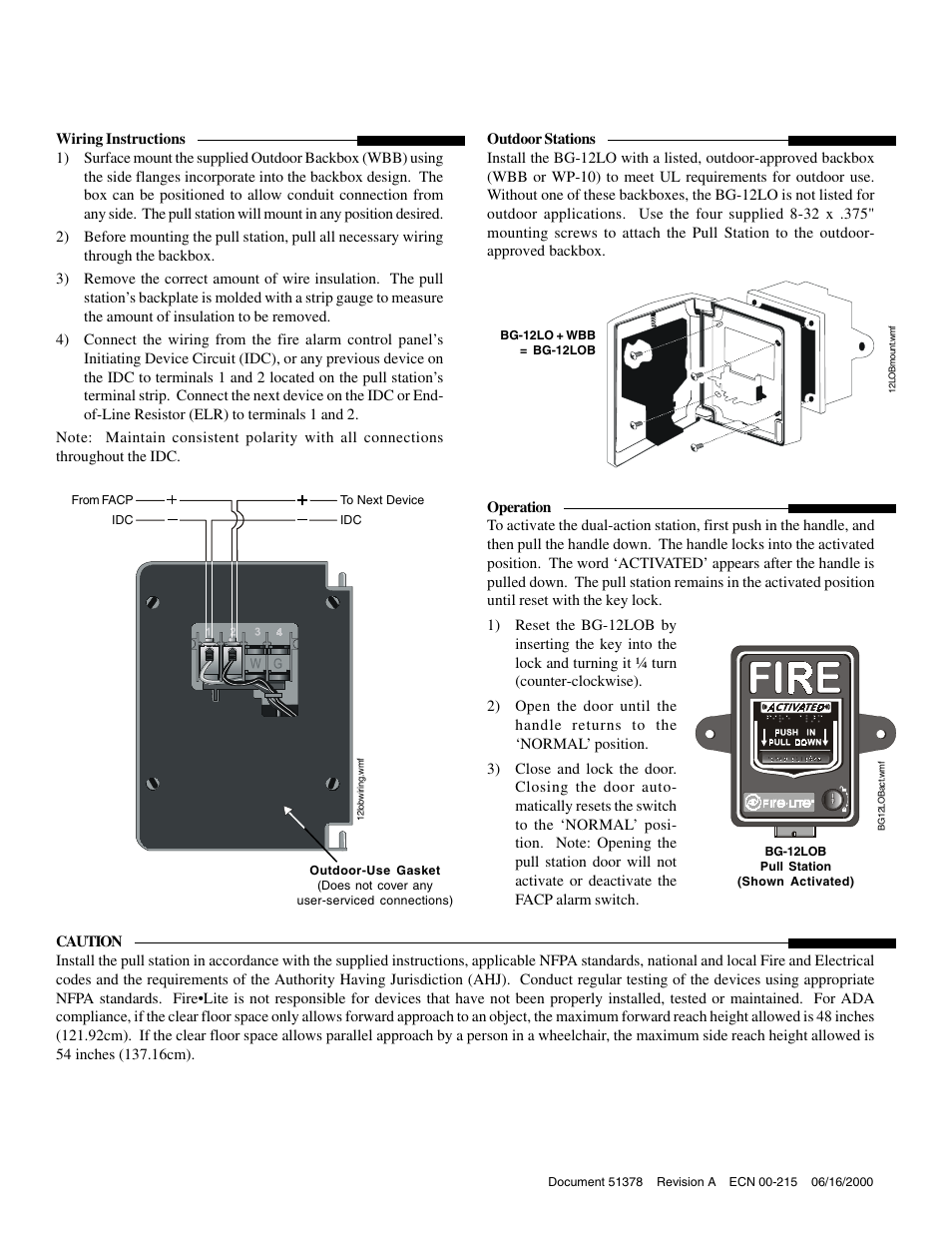 Fire-Lite BG-12LOB Manual Pull Station User Manual | Page 2 / 2