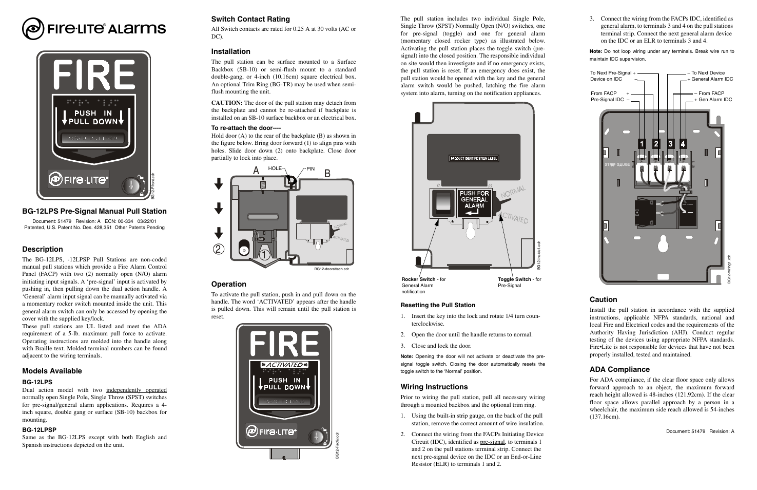 Fire-Lite BG-12LPS Pre-Signal Manual Pull Station User Manual | 2 pages