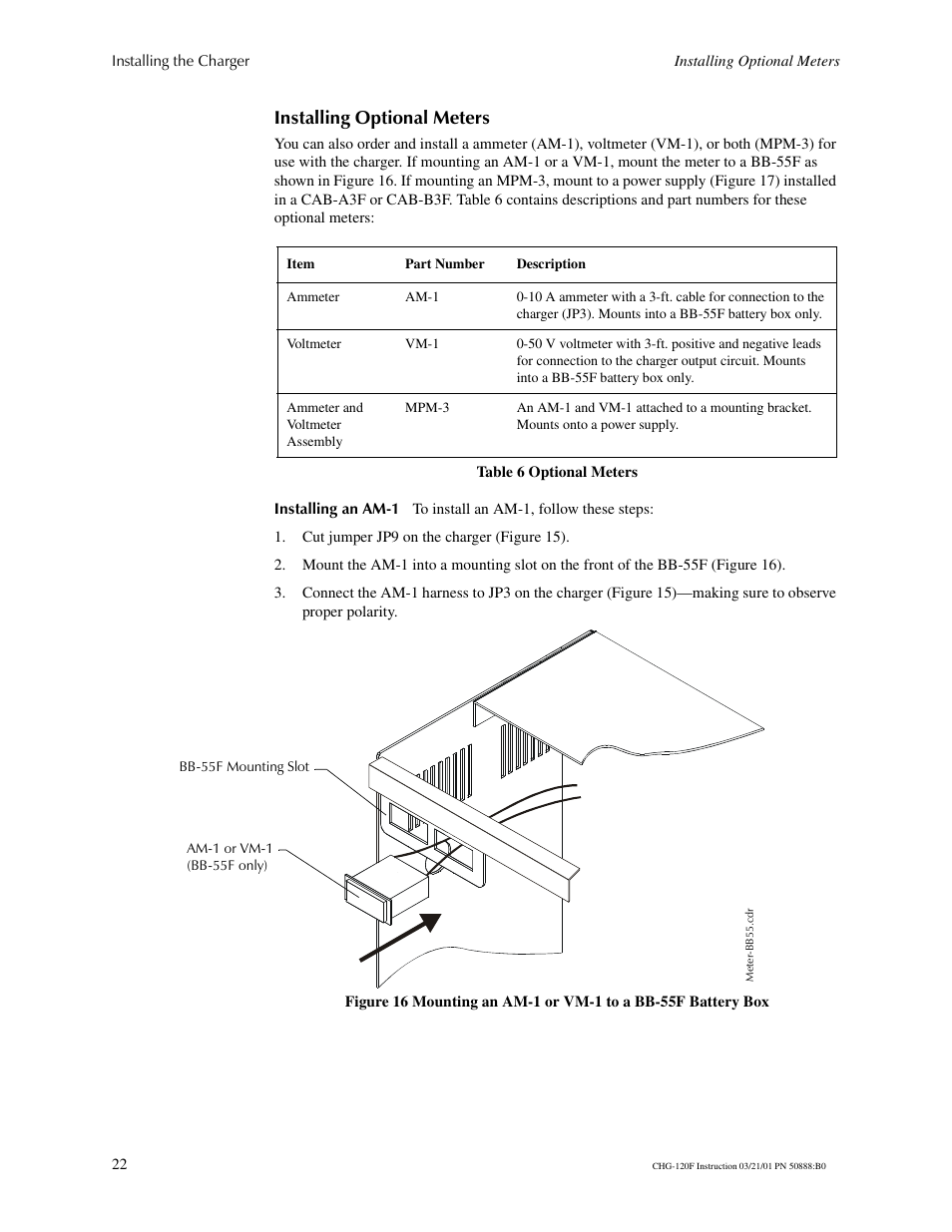 Installing optional meters | Fire-Lite CHG-120F Battery Charger User Manual | Page 22 / 28