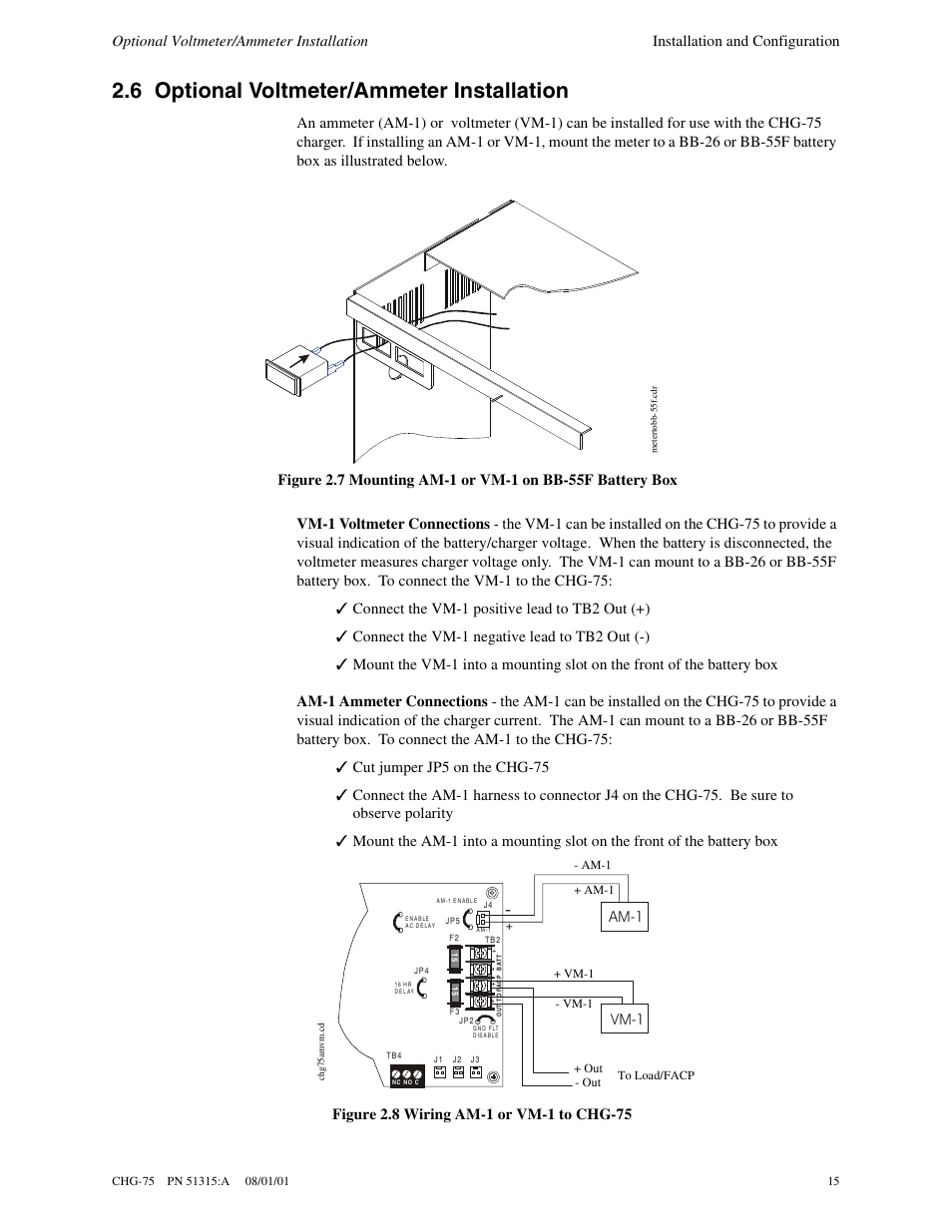 6 optional voltmeter/ammeter installation | Fire-Lite CHG-75 Battery Charger User Manual | Page 15 / 32