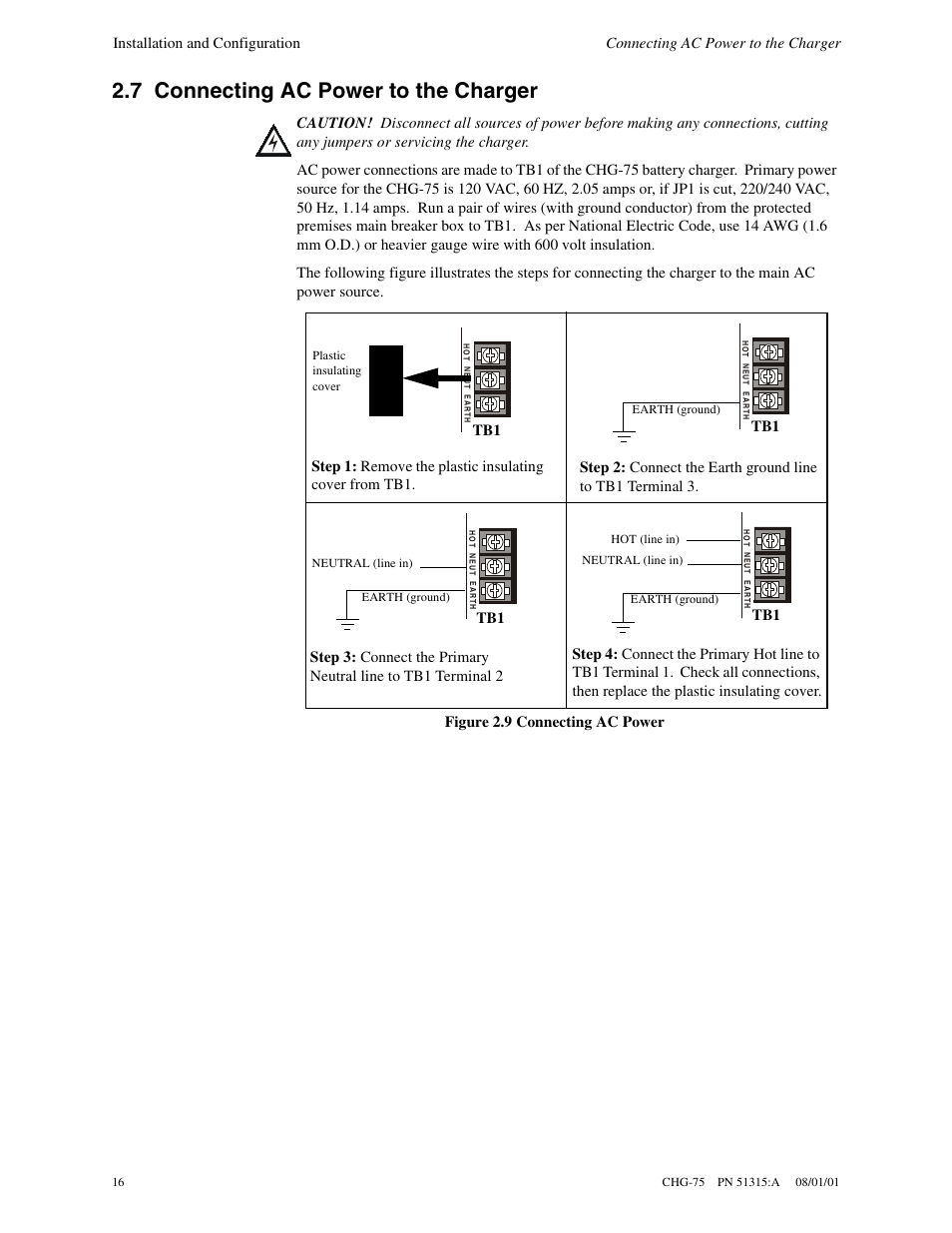 7 connecting ac power to the charger | Fire-Lite CHG-75 Battery Charger User Manual | Page 16 / 32