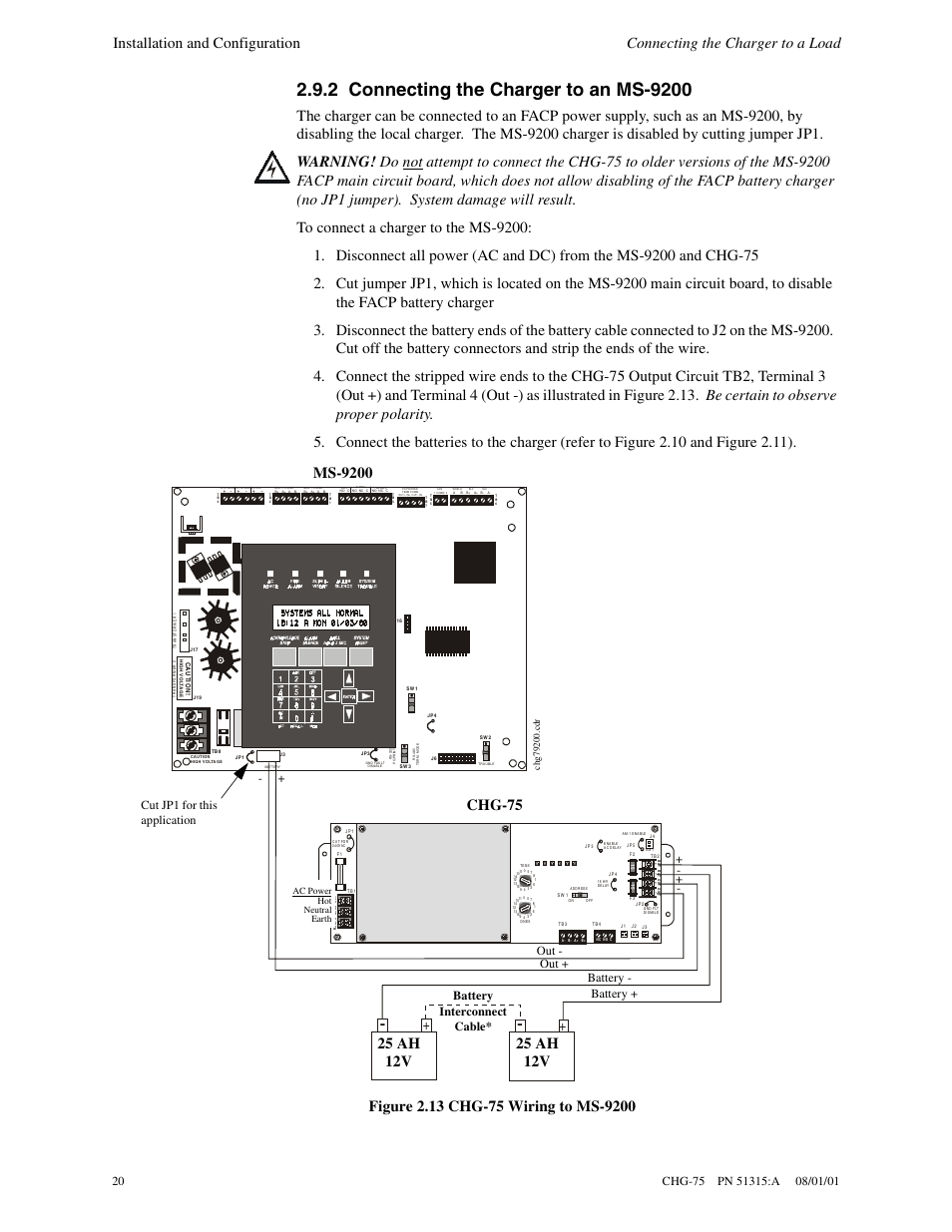 Out - out + cut jp1 for this application | Fire-Lite CHG-75 Battery Charger User Manual | Page 20 / 32