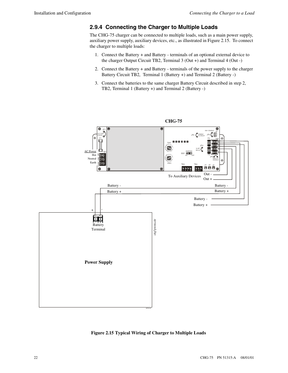 4 connecting the charger to multiple loads, Battery + battery - out + out | Fire-Lite CHG-75 Battery Charger User Manual | Page 22 / 32