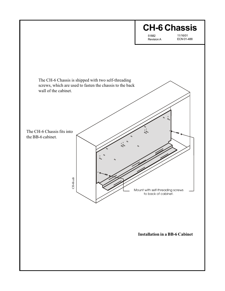 Fire-Lite CHS-6 Chassis for BB-6 Cabinet User Manual | 1 page