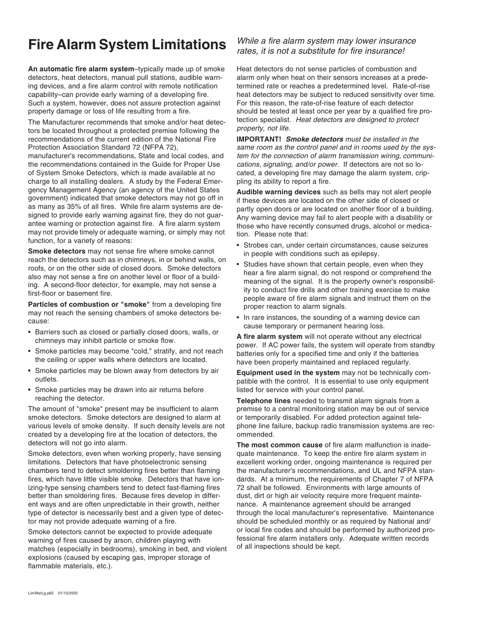 Fire alarm system limitations | Fire-Lite CMP-2402B Fire Alarm Control Panel User Manual | Page 2 / 36