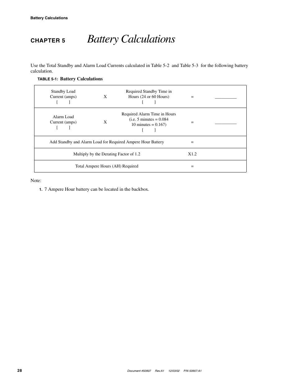 Battery calculations, Chapter 5 | Fire-Lite CMP-2402B Fire Alarm Control Panel User Manual | Page 28 / 36