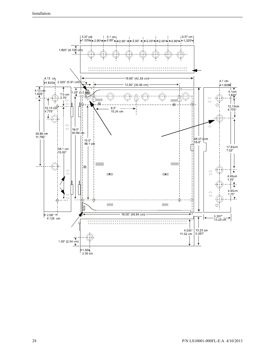 Figure 2.4 cabinet dimensions & knockout locations | Fire-Lite ECC-50/100E Emergency Command Center User Manual | Page 28 / 108