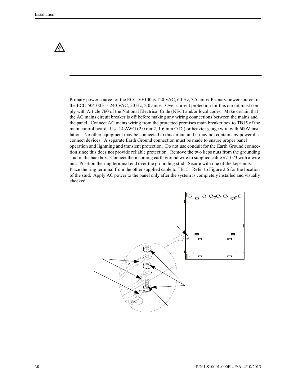 3 operating power, 1 ac power and earth ground connection, Operating power | Ac power and earth ground connection | Fire-Lite ECC-50/100E Emergency Command Center User Manual | Page 30 / 108