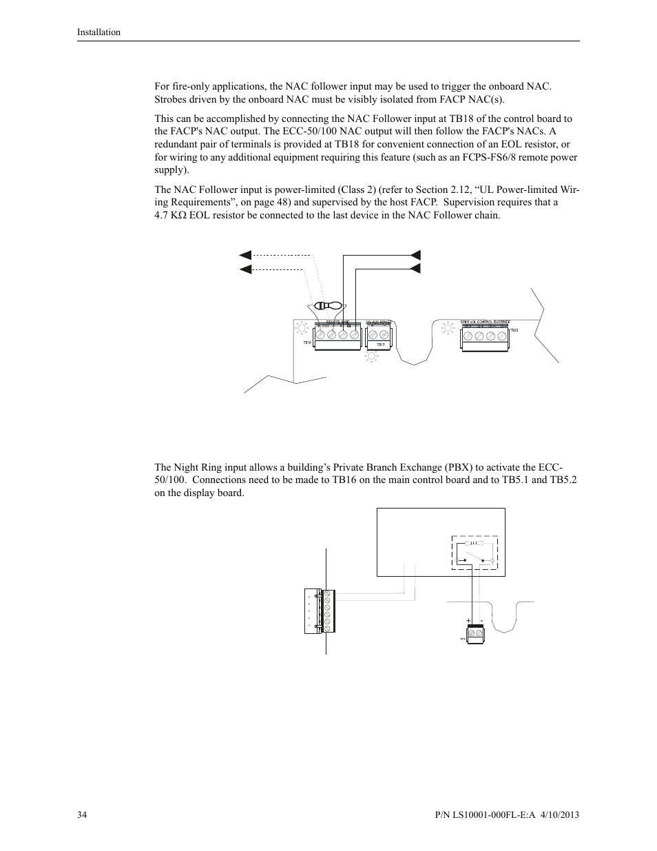 3 nac follower input, 4 night ring, Nac follower input | Night ring | Fire-Lite ECC-50/100E Emergency Command Center User Manual | Page 34 / 108