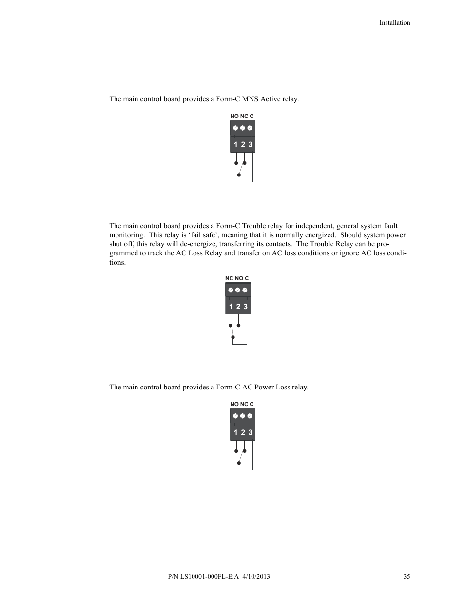 6 output circuits, 1 relays, Mns active relay - tb1 | Trouble relay - tb2, Ac power loss relay - tb3, Output circuits, Relays | Fire-Lite ECC-50/100E Emergency Command Center User Manual | Page 35 / 108