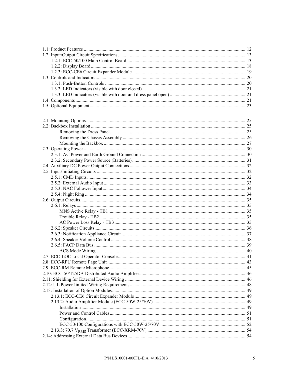 Fire-Lite ECC-50/100E Emergency Command Center User Manual | Page 5 / 108