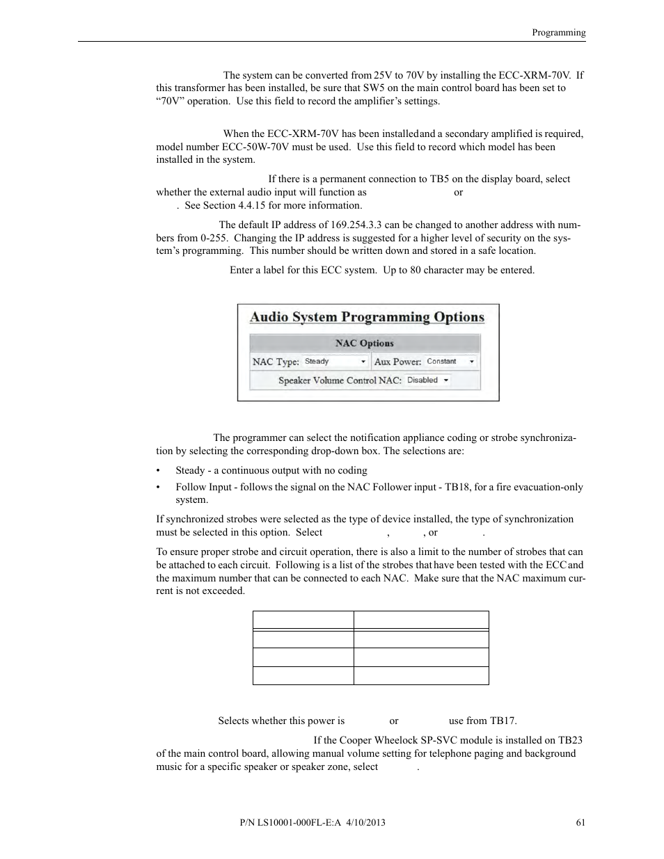 Nac options | Fire-Lite ECC-50/100E Emergency Command Center User Manual | Page 61 / 108