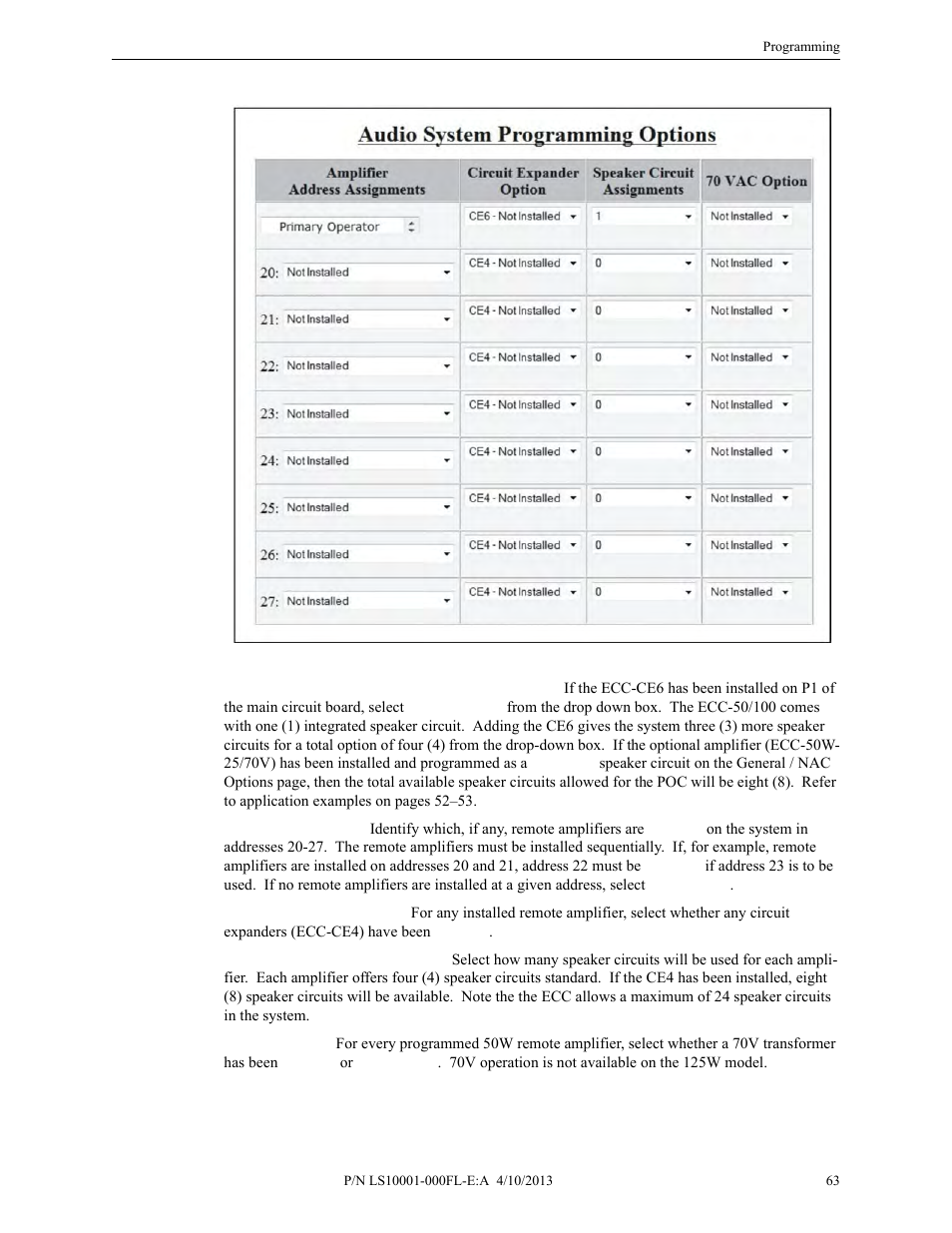 Speaker circuit address assignment | Fire-Lite ECC-50/100E Emergency Command Center User Manual | Page 63 / 108