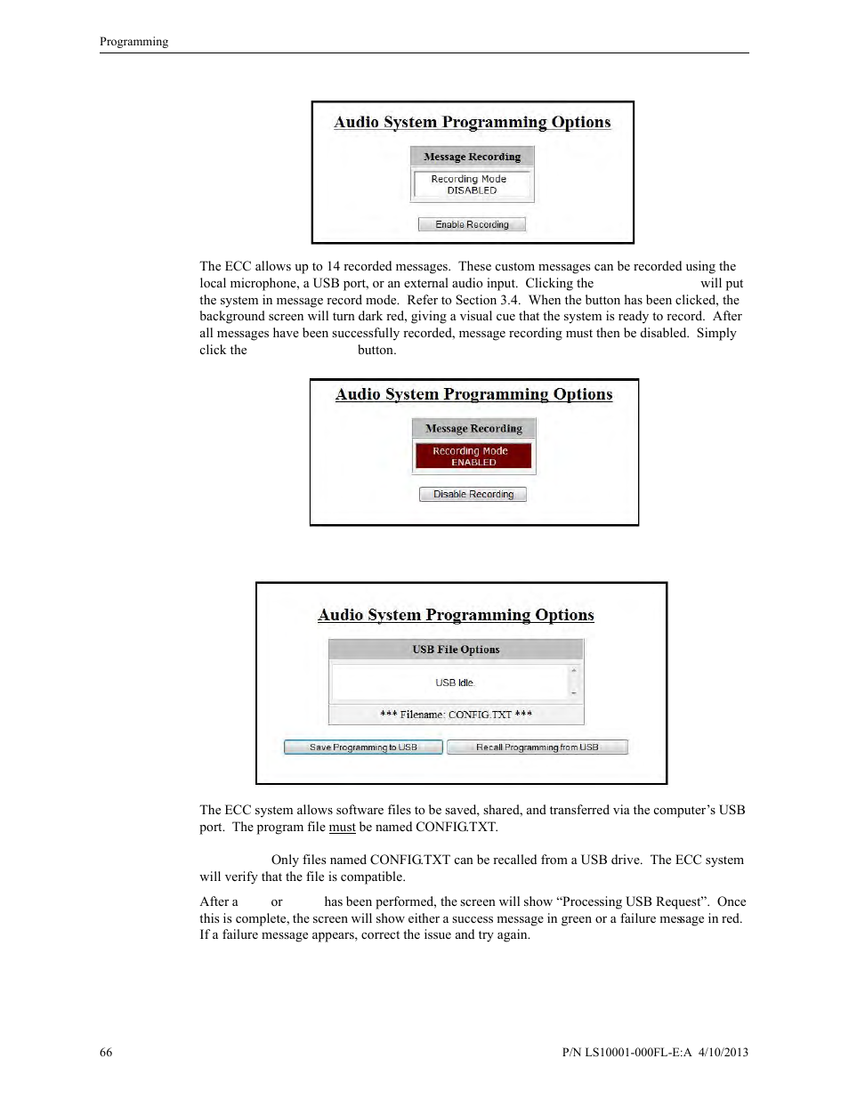 1 message recording, 2 usb file options, Message recording | Usb file options | Fire-Lite ECC-50/100E Emergency Command Center User Manual | Page 66 / 108