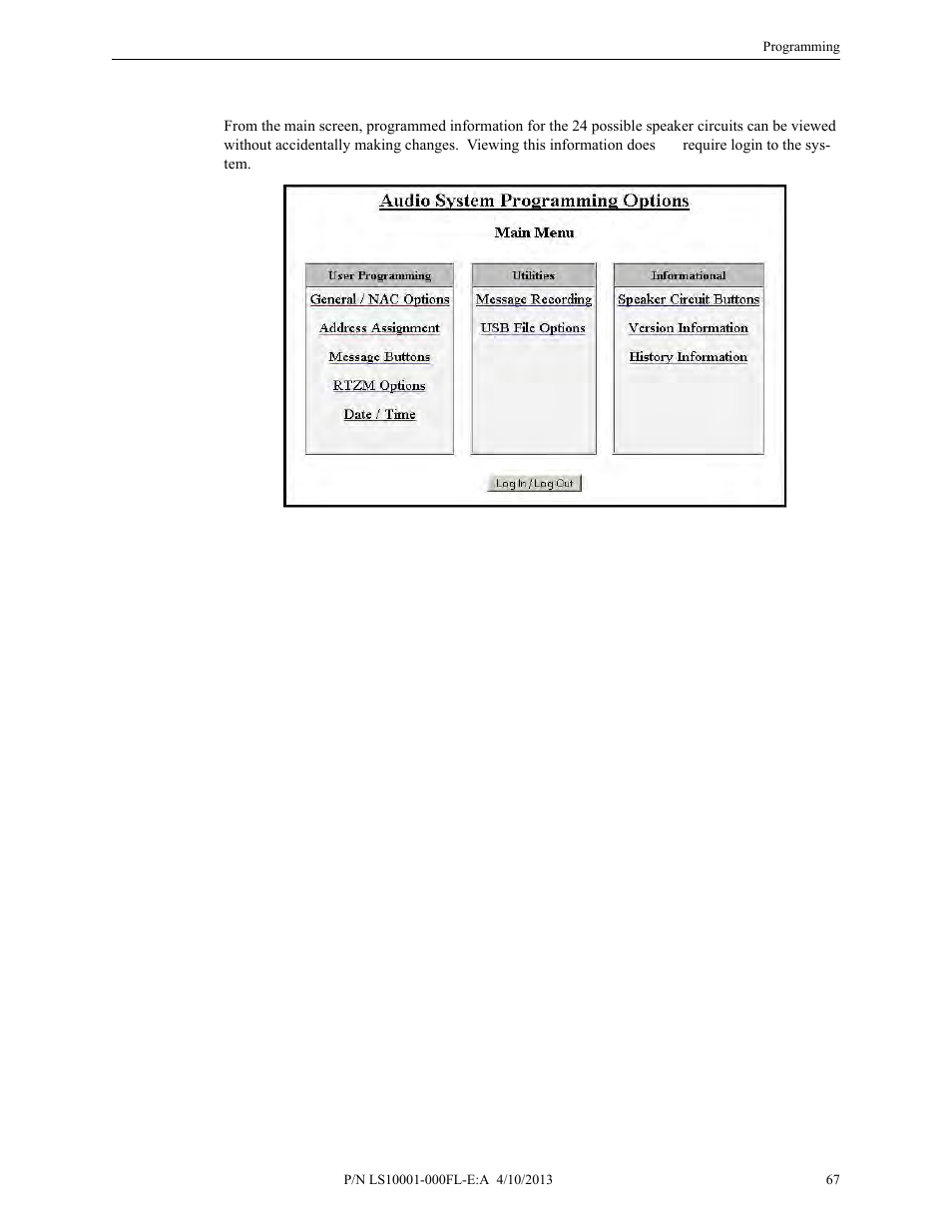 3 main menu - informational, Main menu - informational | Fire-Lite ECC-50/100E Emergency Command Center User Manual | Page 67 / 108