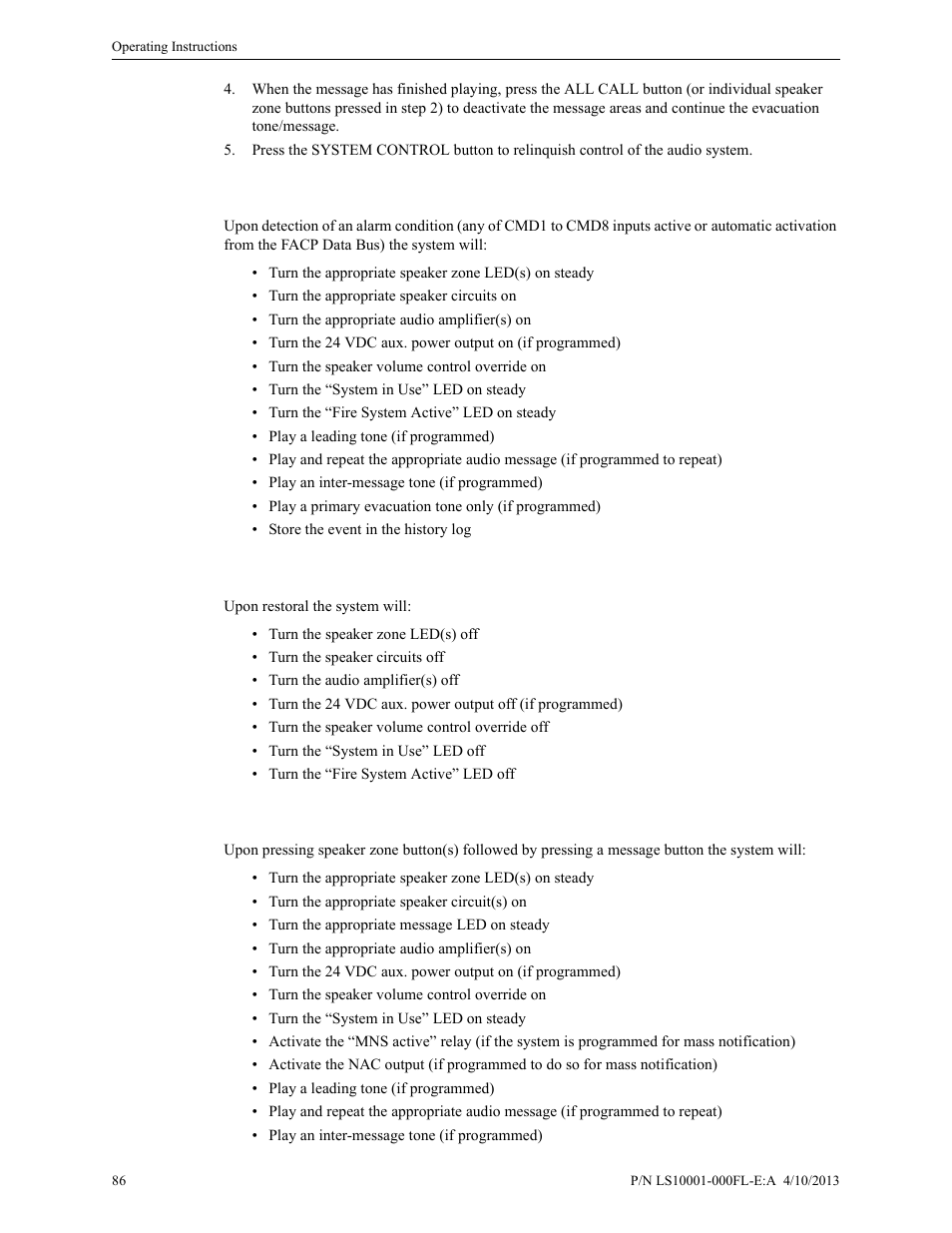 5 manual activation, Manual activation | Fire-Lite ECC-50/100E Emergency Command Center User Manual | Page 86 / 108