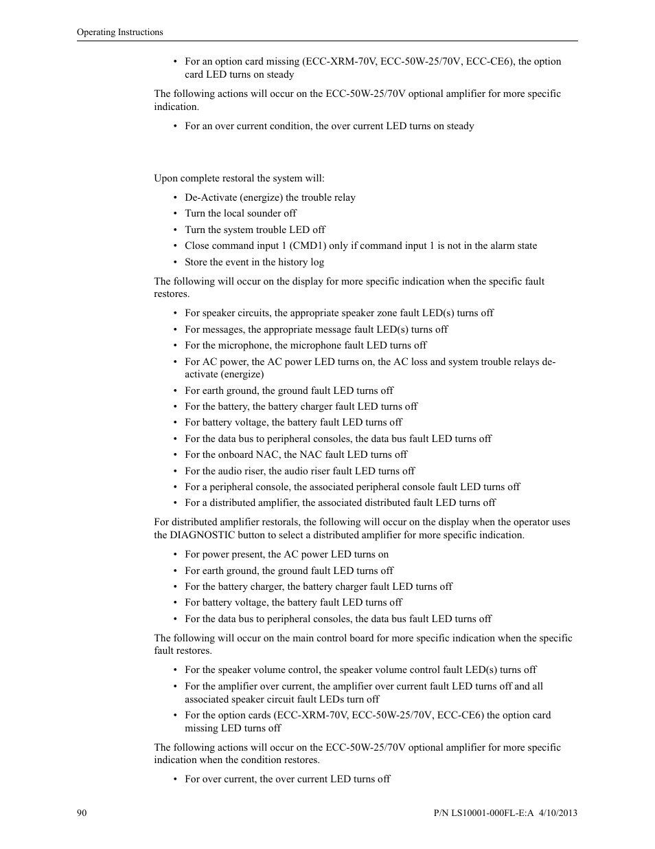 14 trouble condition restoral, Trouble condition restoral | Fire-Lite ECC-50/100E Emergency Command Center User Manual | Page 90 / 108