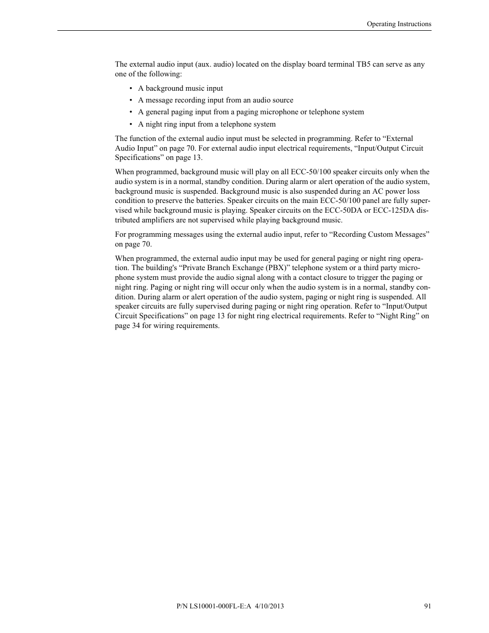 15 external audio input operation, External audio input operation | Fire-Lite ECC-50/100E Emergency Command Center User Manual | Page 91 / 108