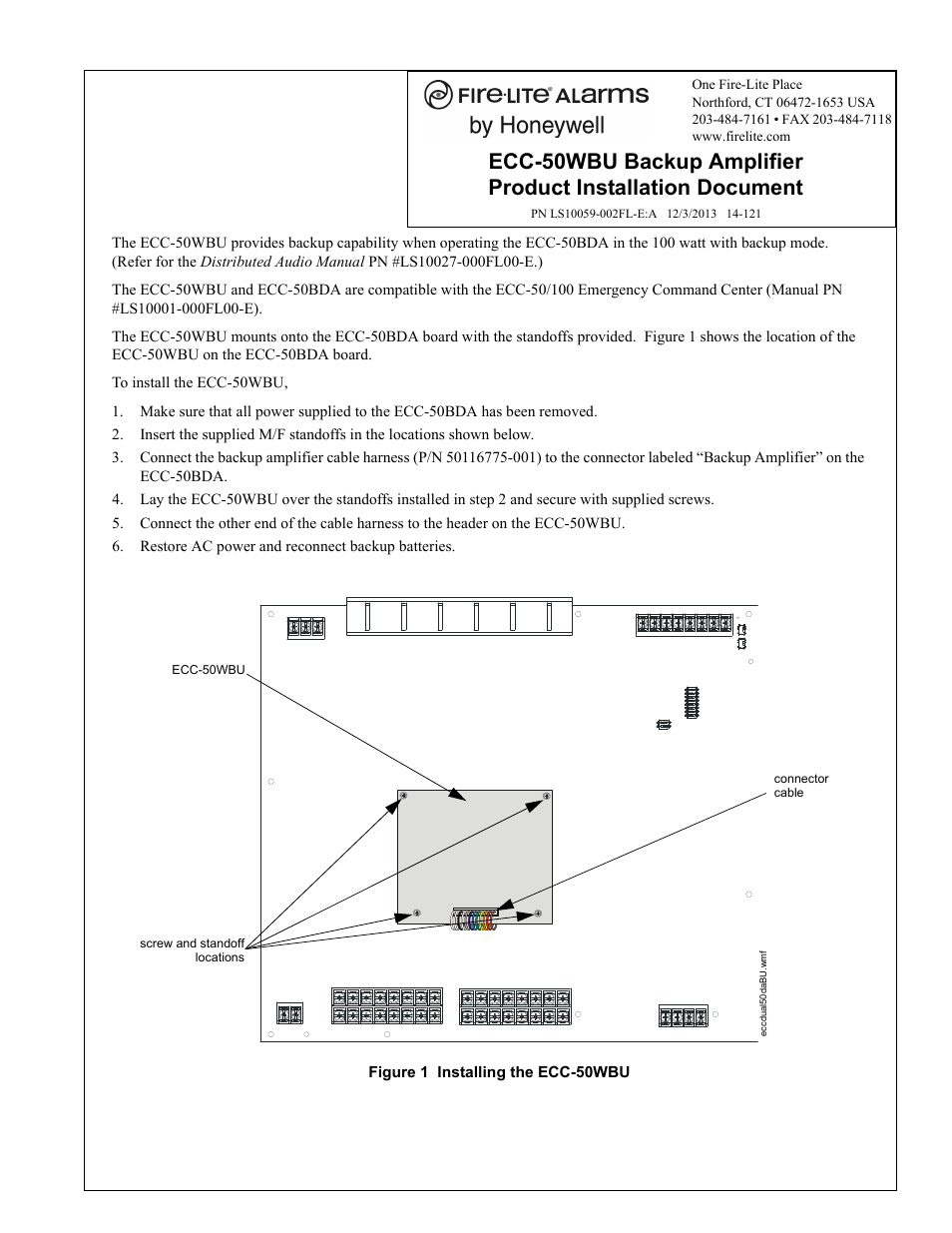 Fire-Lite ECC-50WBU Backup Amplifier User Manual | 1 page