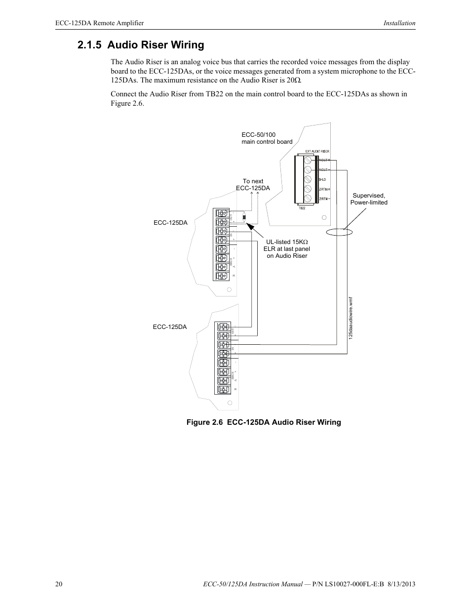 5 audio riser wiring, Audio riser wiring | Fire-Lite ECC-125DA/E Distributed Audio Amplifiers User Manual | Page 20 / 26