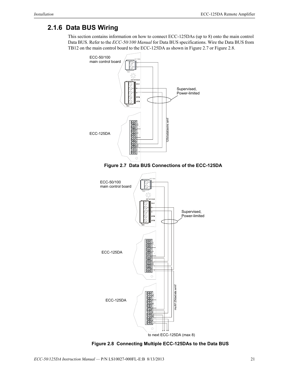 6 data bus wiring, Data bus wiring, Supervised, power-limited | Ecc-125da | Fire-Lite ECC-125DA/E Distributed Audio Amplifiers User Manual | Page 21 / 26