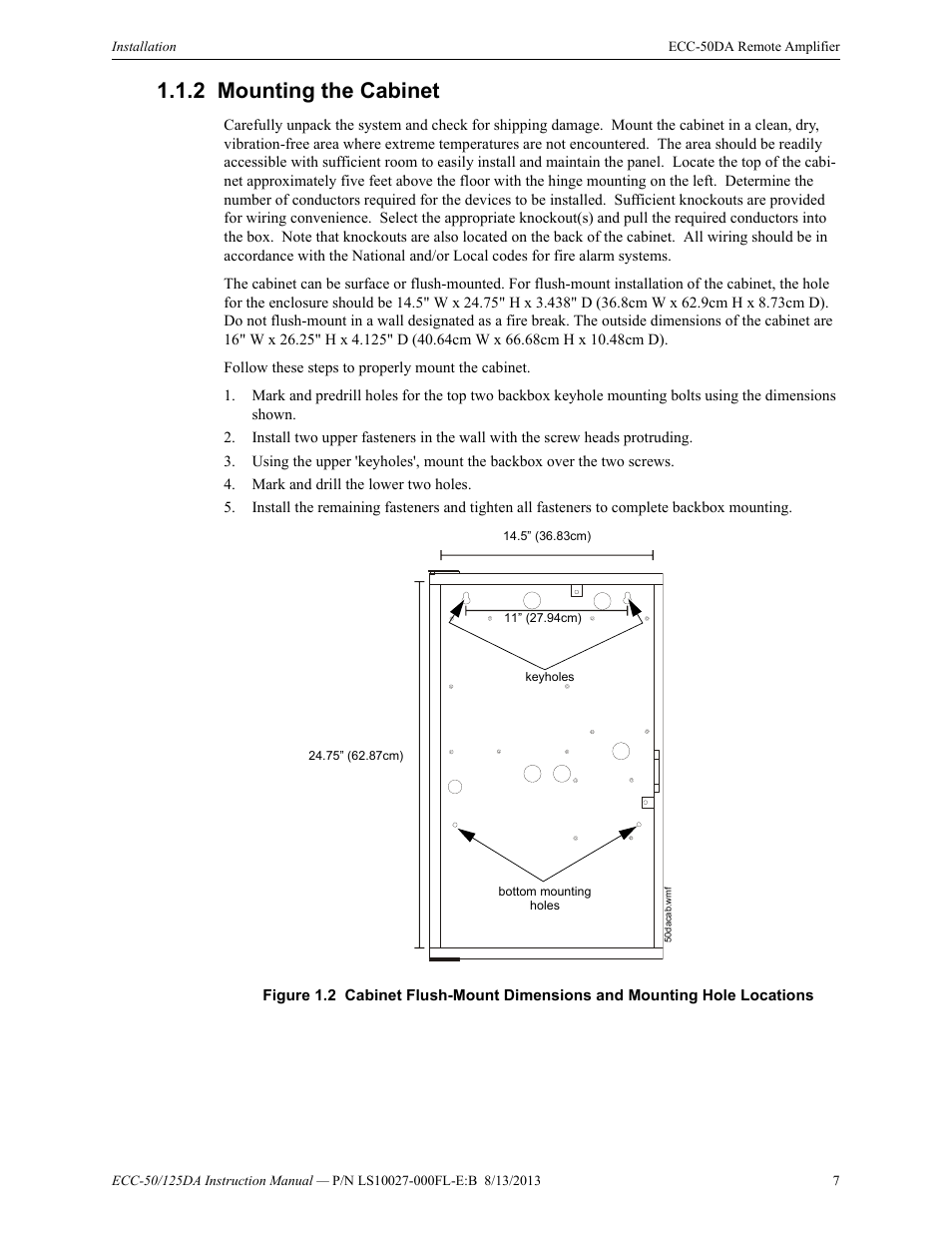 2 mounting the cabinet, Mounting the cabinet | Fire-Lite ECC-125DA/E Distributed Audio Amplifiers User Manual | Page 7 / 26