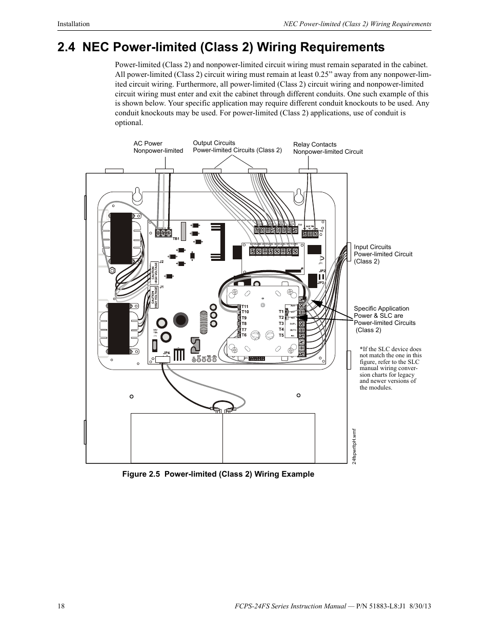 4 nec power-limited (class 2) wiring requirements, Nec power-limited (class 2) wiring requirements | Fire-Lite FCPS Series Field Charger/Power Supply User Manual | Page 18 / 48