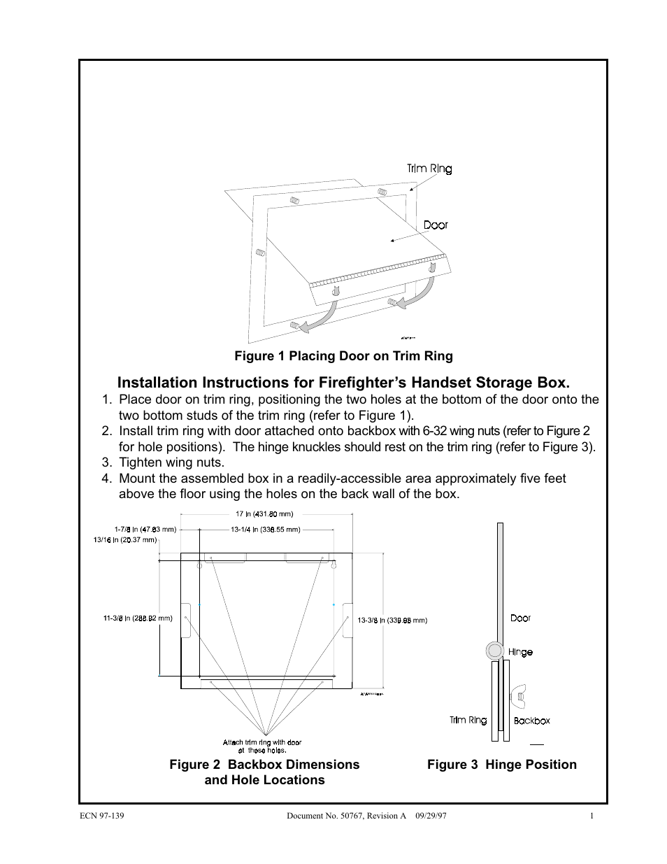 Fire-Lite FHSC-SF FIREFIGHTERS HANDSET STORAGE BOX User Manual | 1 page