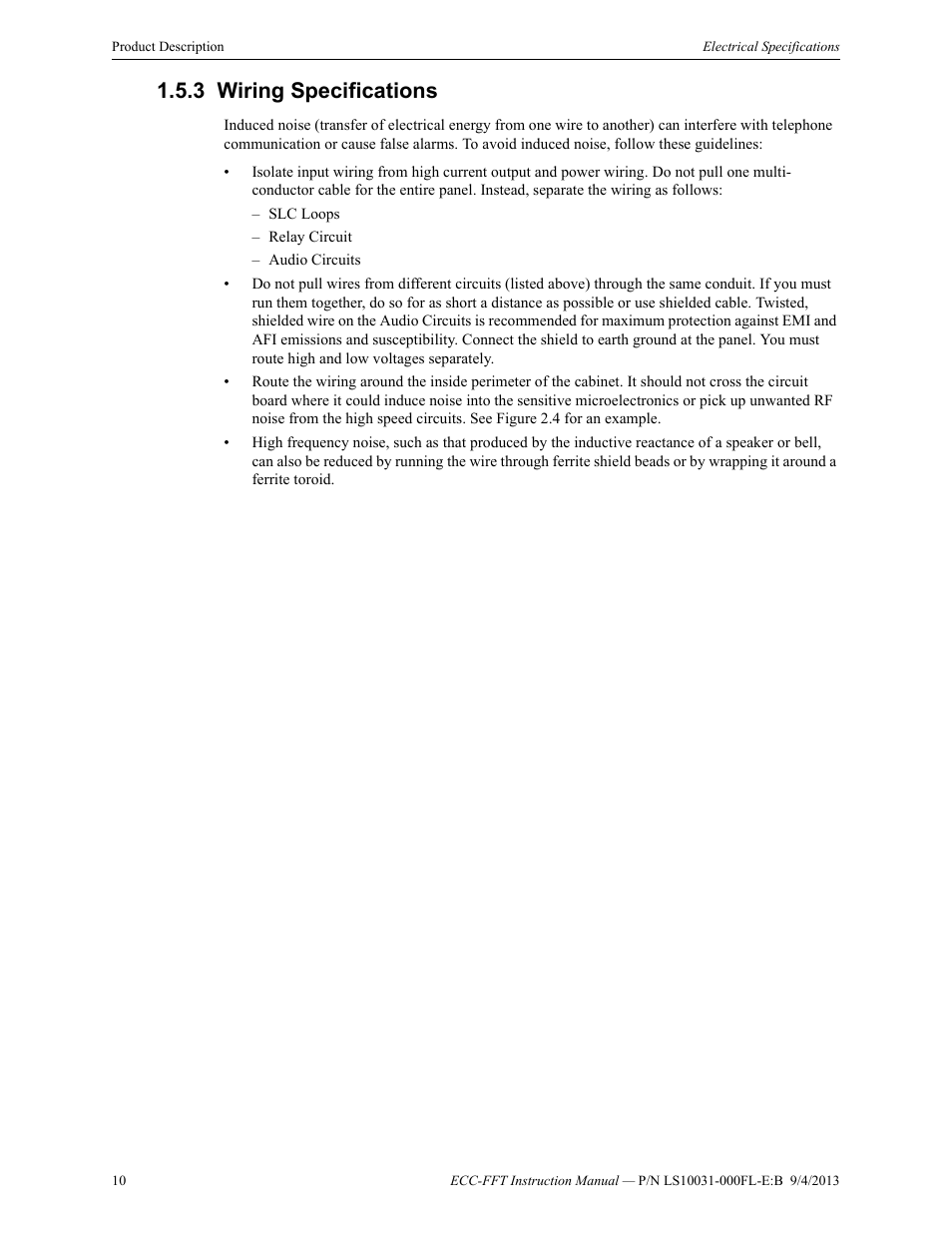 3 wiring specifications, Wiring specifications | Fire-Lite ECC-FFT Firefighters Telephone User Manual | Page 10 / 32