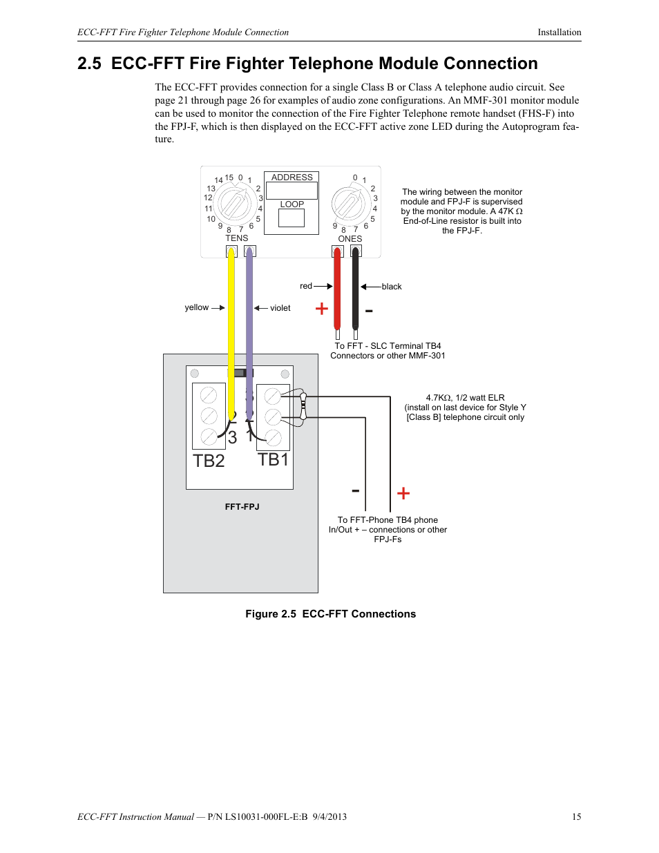 5 ecc-fft fire fighter telephone module connection, Ecc-fft fire fighter telephone module connection | Fire-Lite ECC-FFT Firefighters Telephone User Manual | Page 15 / 32