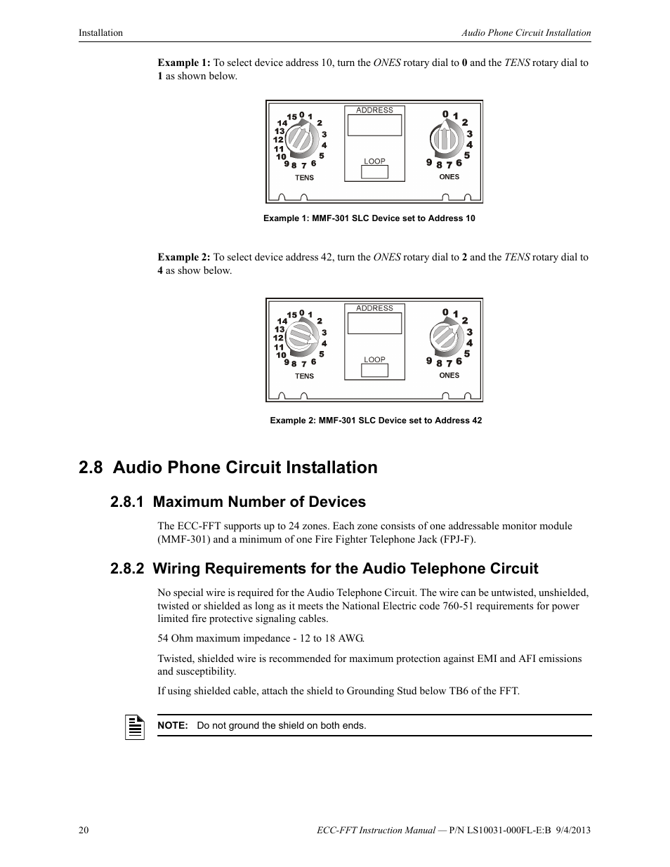 8 audio phone circuit installation, 1 maximum number of devices, Audio phone circuit installation | Fire-Lite ECC-FFT Firefighters Telephone User Manual | Page 20 / 32