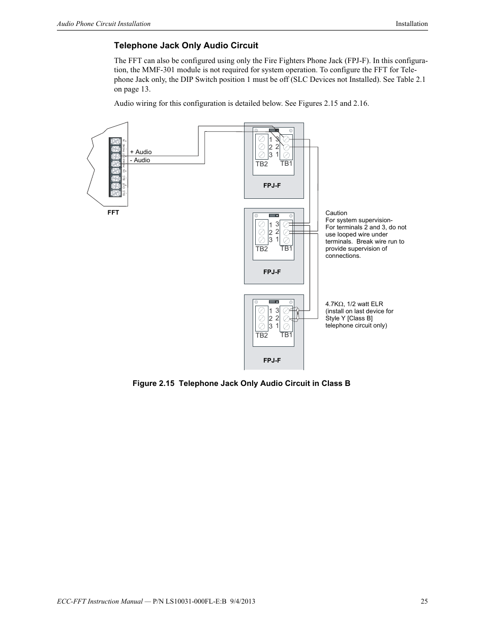 Telephone jack only audio circuit | Fire-Lite ECC-FFT Firefighters Telephone User Manual | Page 25 / 32