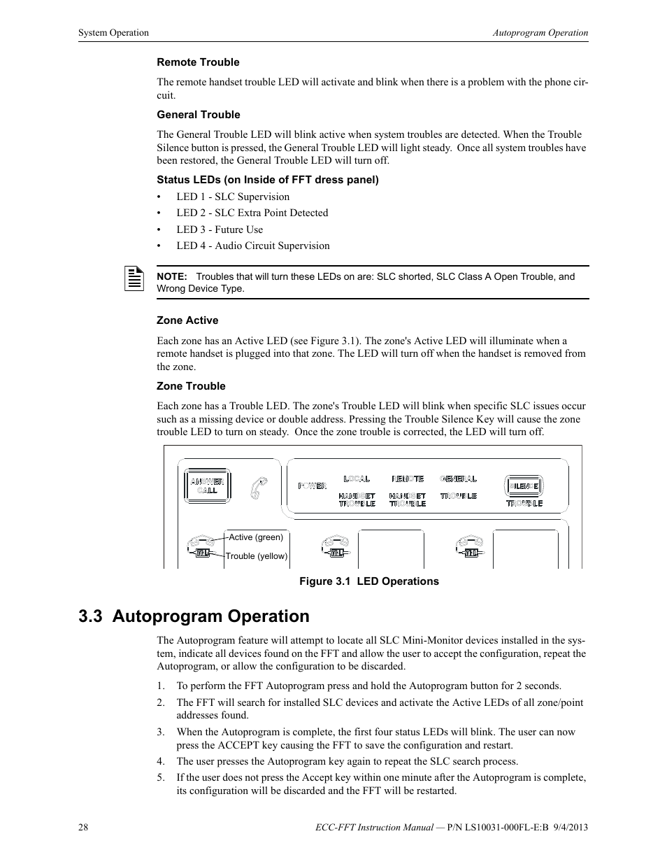 3 autoprogram operation, Autoprogram operation, Feature. see section 3.3 fo | Fire-Lite ECC-FFT Firefighters Telephone User Manual | Page 28 / 32