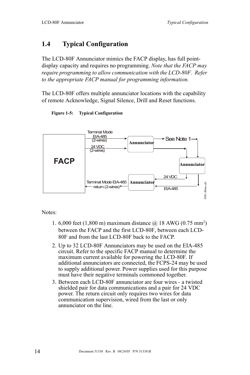Facp, 4 typical configuration | Fire-Lite LCD-80F Remote LCD Annunciator User Manual | Page 14 / 36