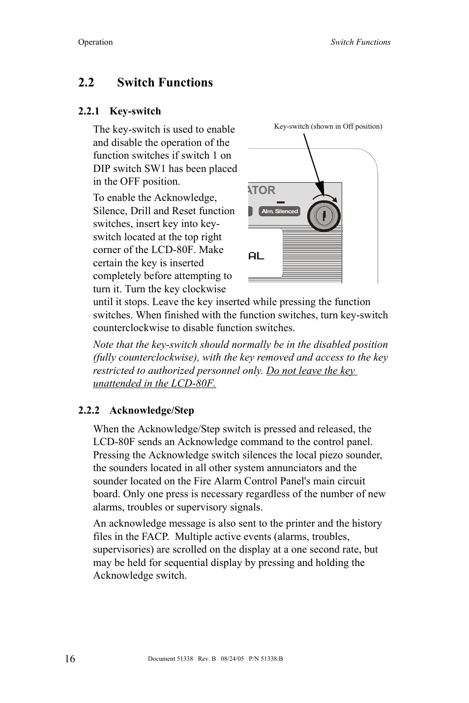 2 switch functions, Ator | Fire-Lite LCD-80F Remote LCD Annunciator User Manual | Page 16 / 36
