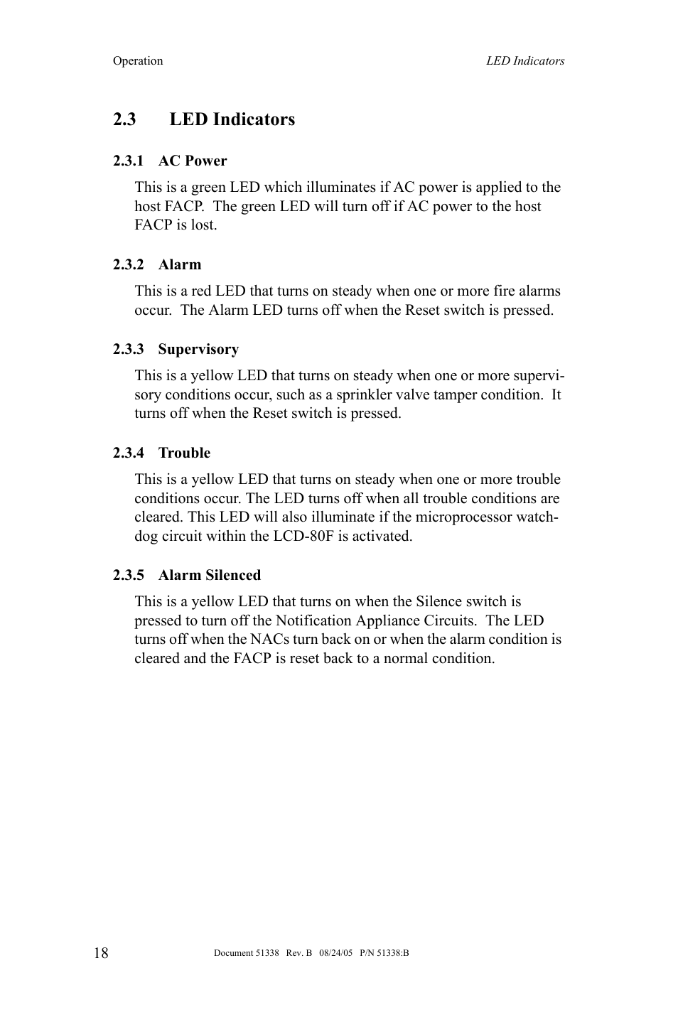 3 led indicators | Fire-Lite LCD-80F Remote LCD Annunciator User Manual | Page 18 / 36