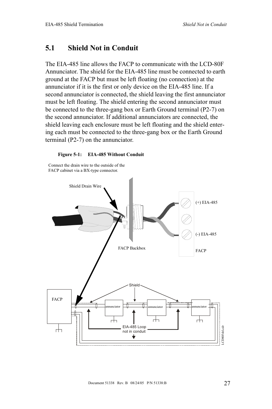 1 shield not in conduit | Fire-Lite LCD-80F Remote LCD Annunciator User Manual | Page 27 / 36