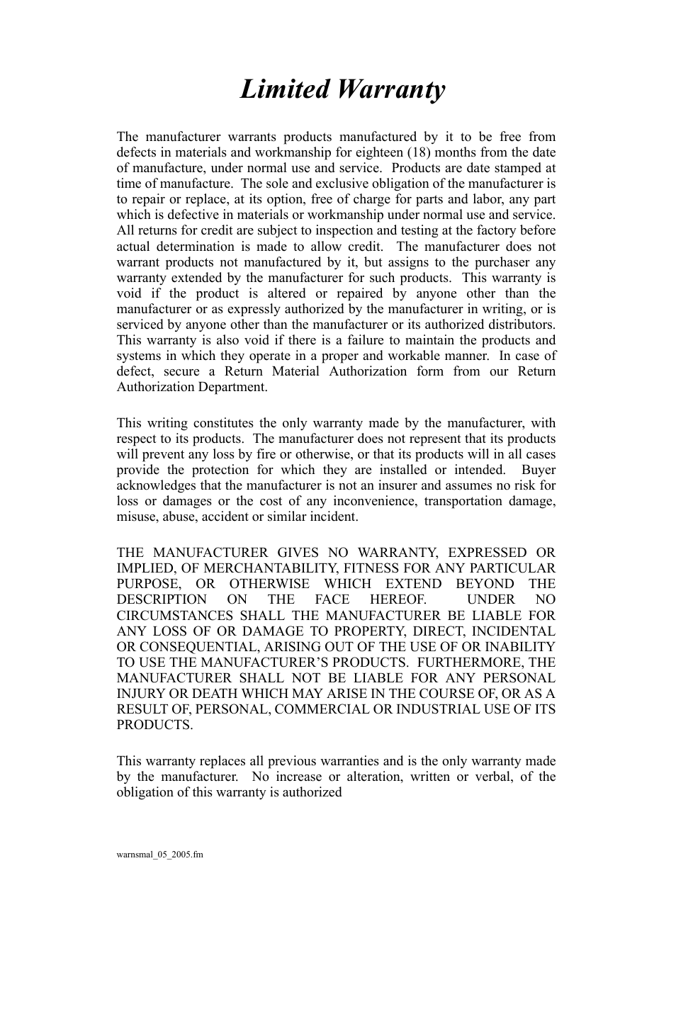 Limited warranty | Fire-Lite LCD-80F Remote LCD Annunciator User Manual | Page 35 / 36