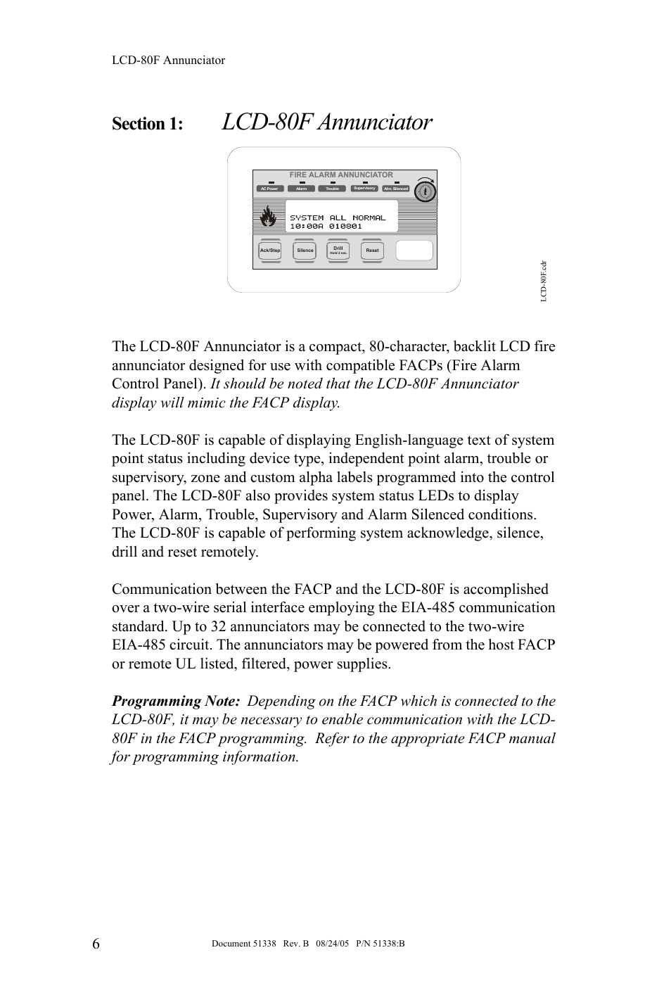 Lcd-80f annunciator | Fire-Lite LCD-80F Remote LCD Annunciator User Manual | Page 6 / 36