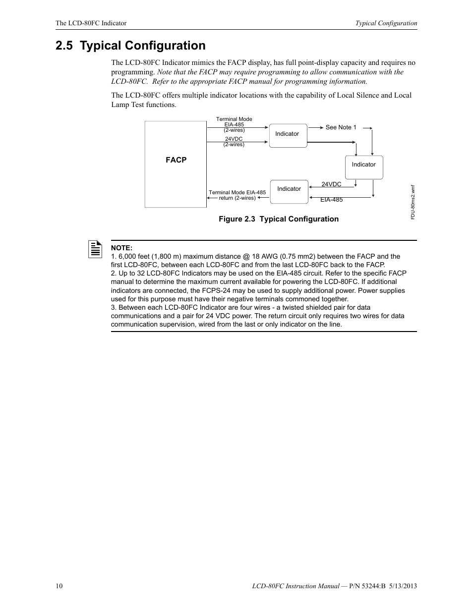 5 typical configuration, Typical configuration | Fire-Lite LCD-80FC Remote Fire Indicator User Manual | Page 10 / 28