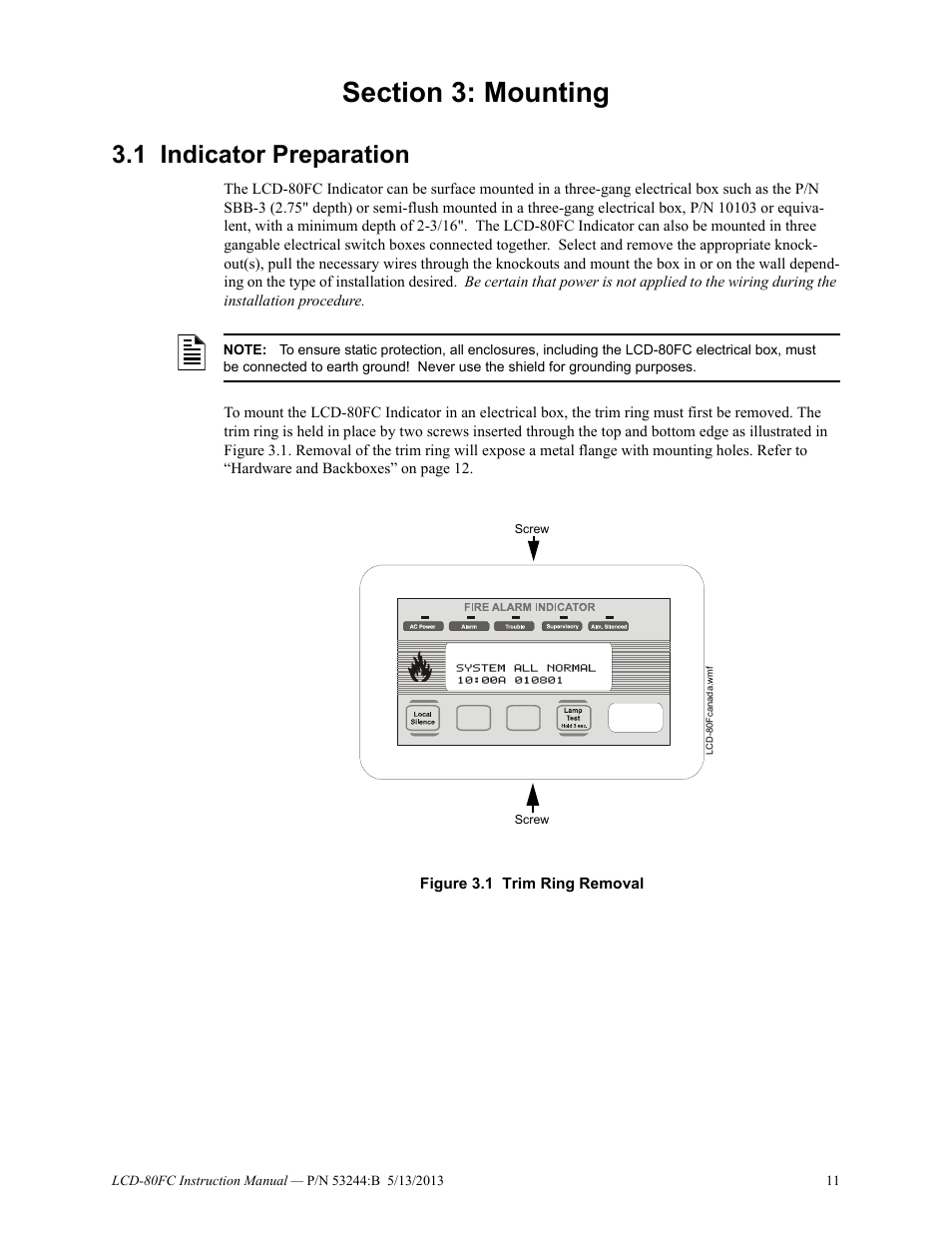 Section 3: mounting, 1 indicator preparation, Indicator preparation | Fire-Lite LCD-80FC Remote Fire Indicator User Manual | Page 11 / 28
