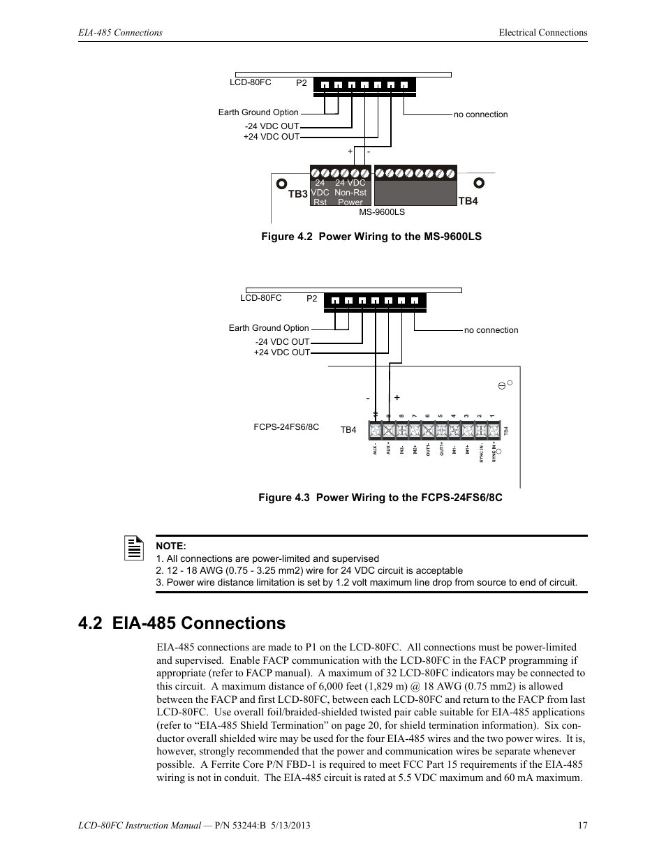 2 eia-485 connections, Eia-485 connections, On 4.2 | Fire-Lite LCD-80FC Remote Fire Indicator User Manual | Page 17 / 28